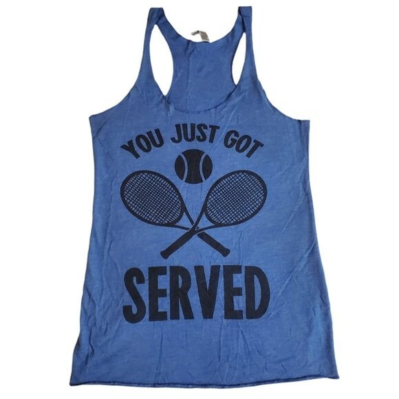 Next Level Apparel blue You Just Got Served tennis racerback tank top sz S - Picture 1 of 11